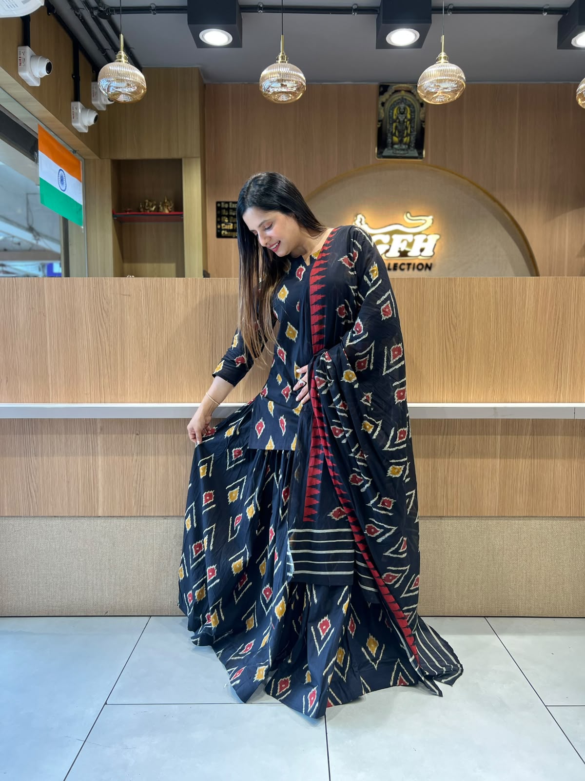 Gopi Dress Pure Cotton Black 3pc Set
