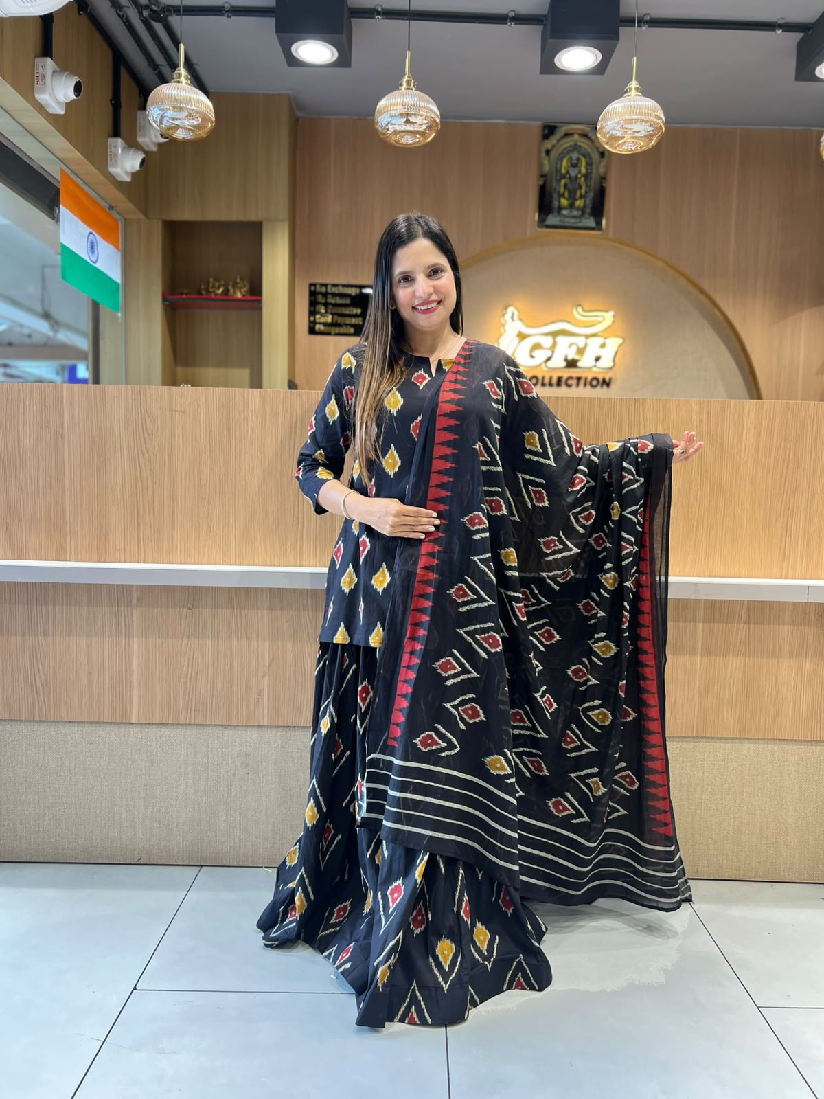 Gopi Dress Pure Cotton Black 3pc Set