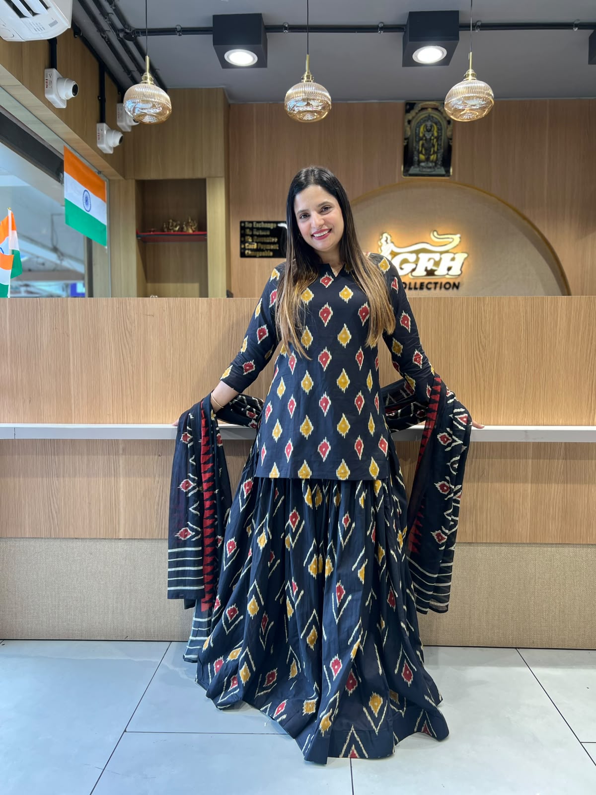 Gopi Dress Pure Cotton Black 3pc Set