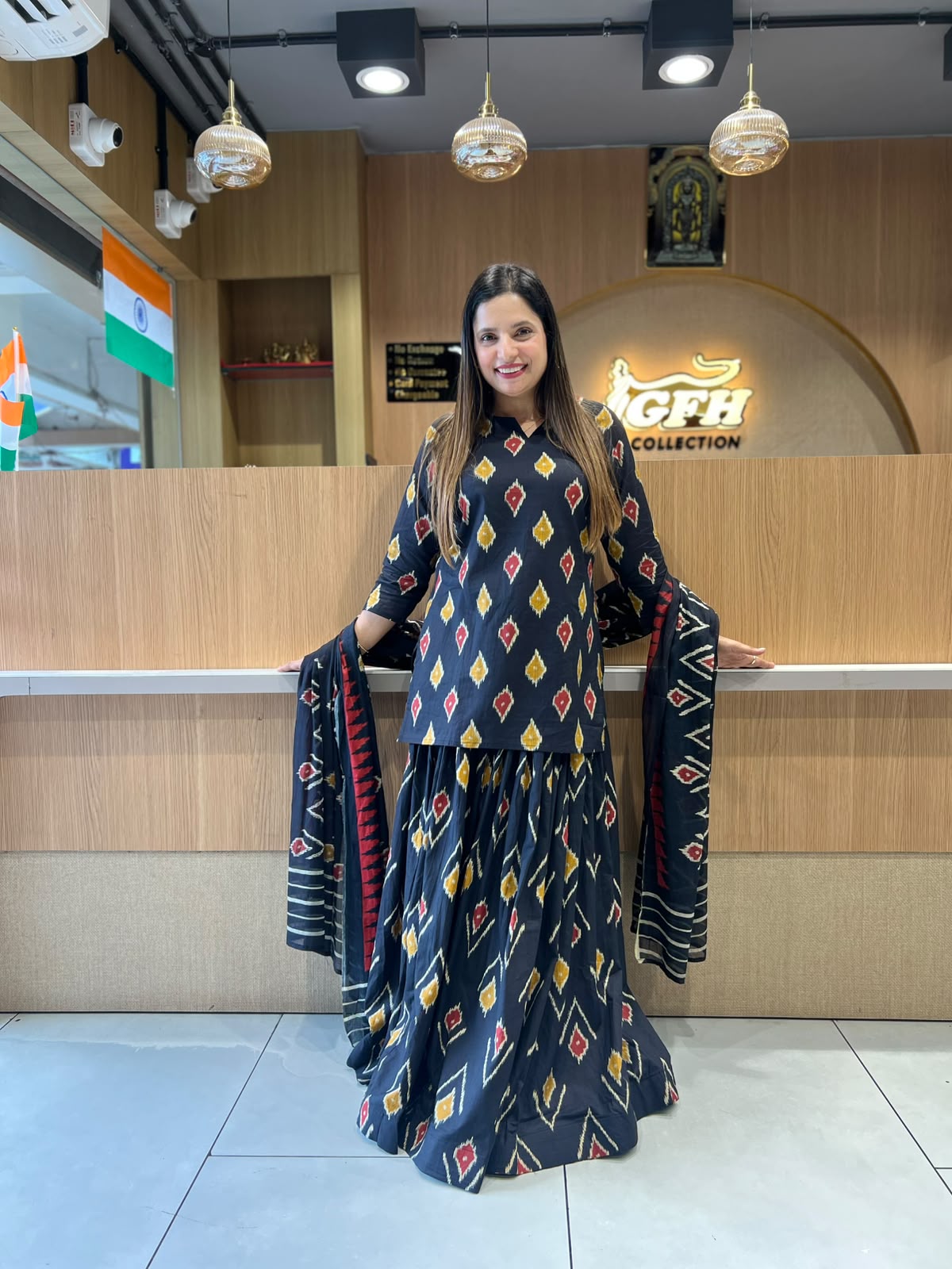 Gopi Dress Pure Cotton Black 3pc Set