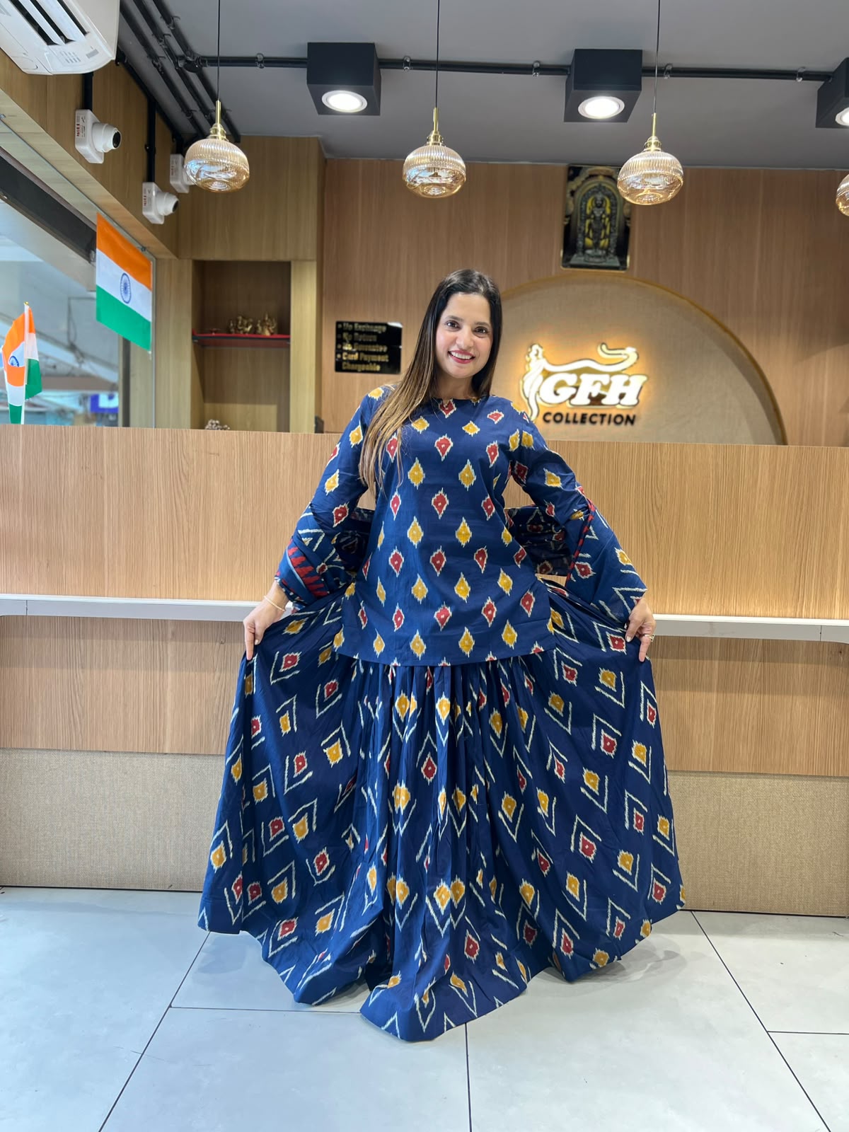 Gopi Dress Pure Cotton Blue 3pc Set