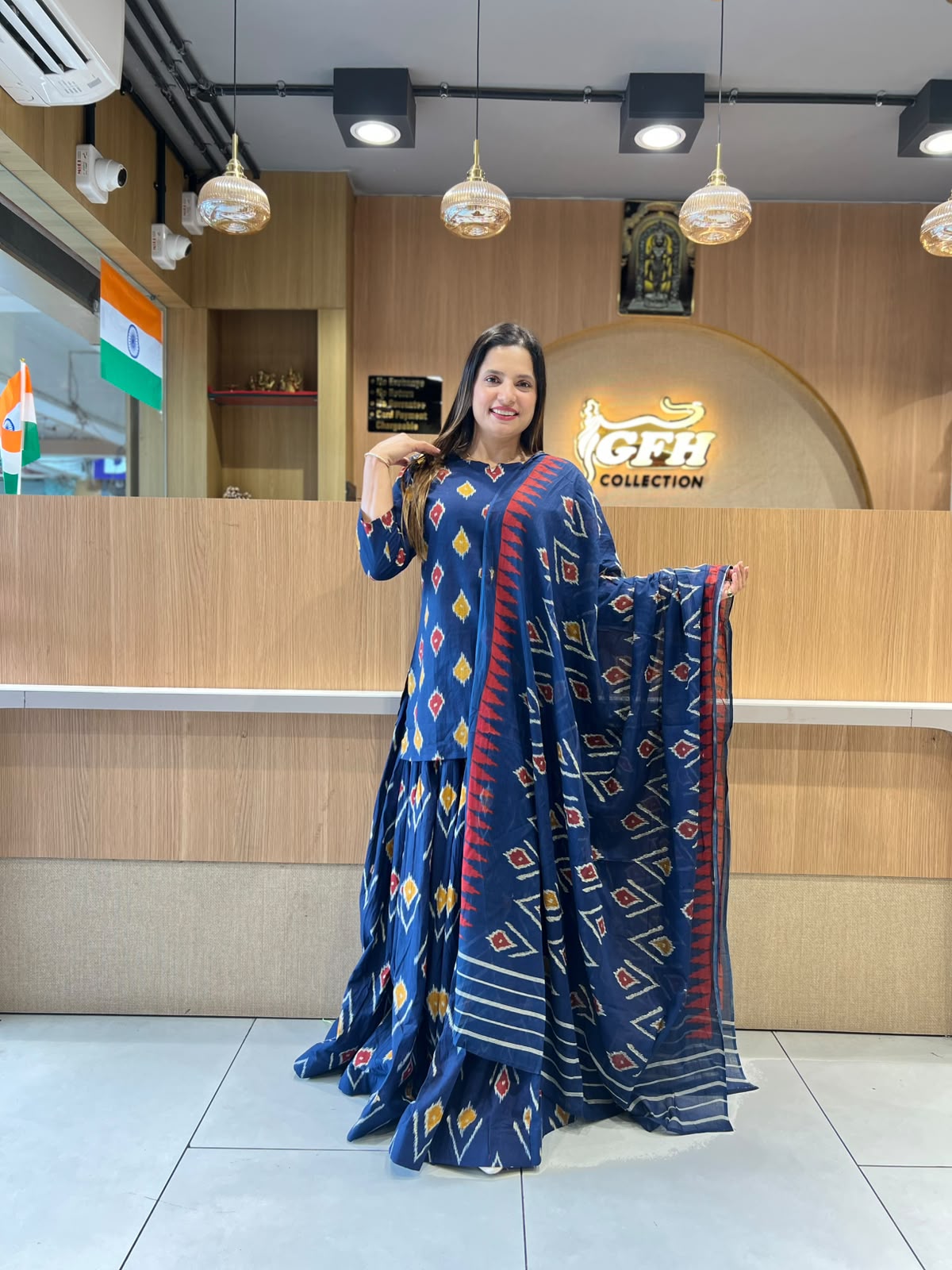 Gopi Dress Pure Cotton Blue 3pc Set