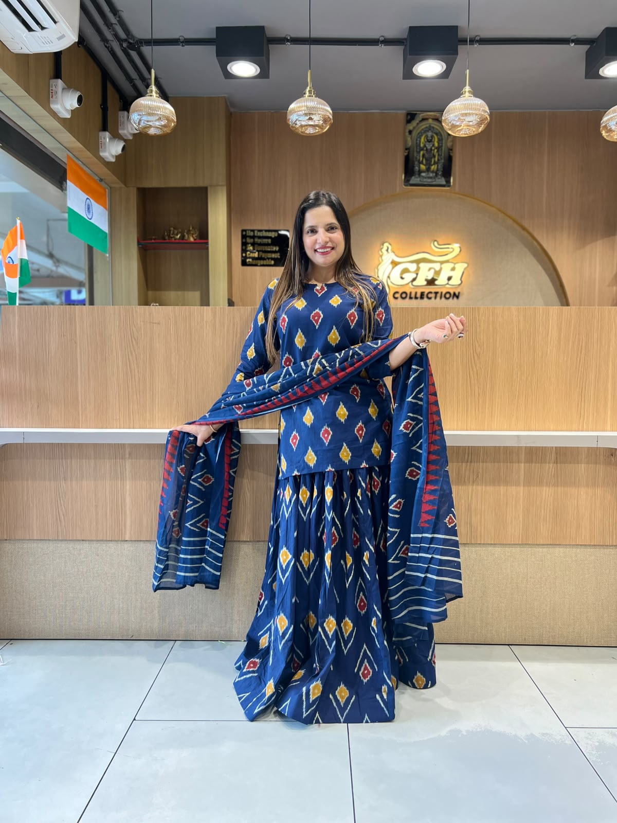 Gopi Dress Pure Cotton Blue 3pc Set