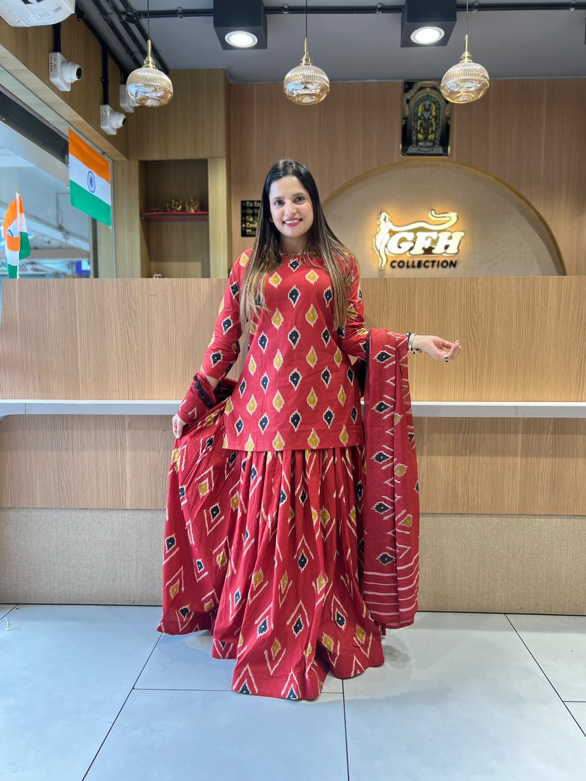 Gopi Dress Pure Cotton Maroon 3pc Set