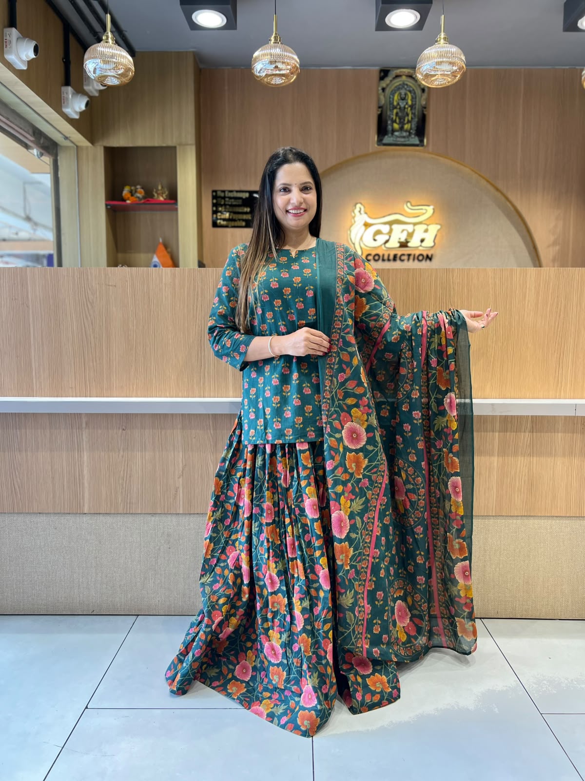 Gopi Dress Pure Cotton Green 3pc Set