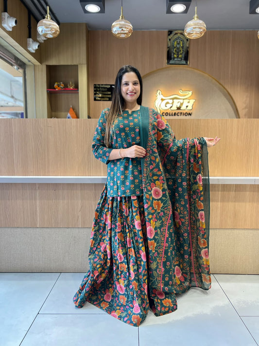 Gopi Dress Pure Cotton Green 3pc Set