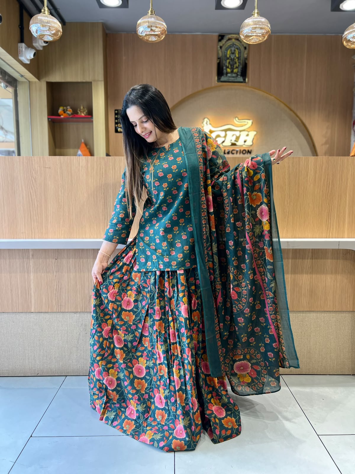 Gopi Dress Pure Cotton Green 3pc Set