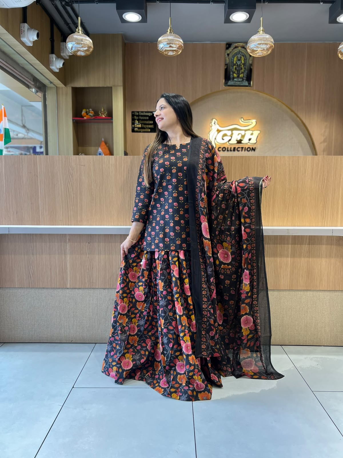 Gopi Dress Pure Cotton Black 3pc Set