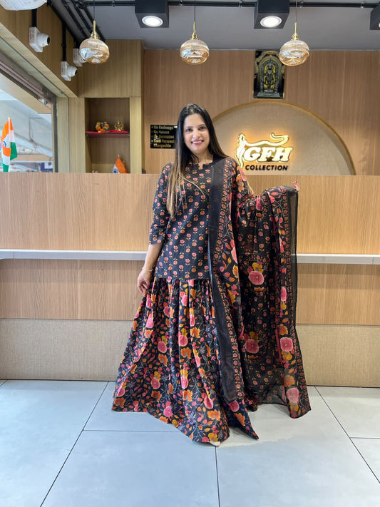 Gopi Dress Pure Cotton Black 3pc Set