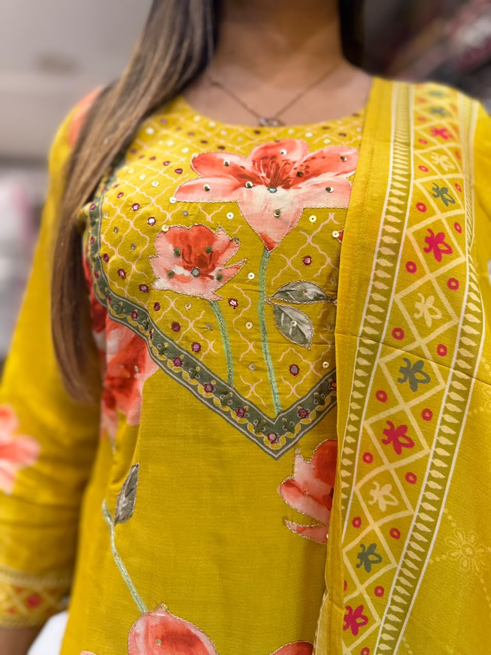 Pure Surat Mull Chanderi Olive Green 3pc Set