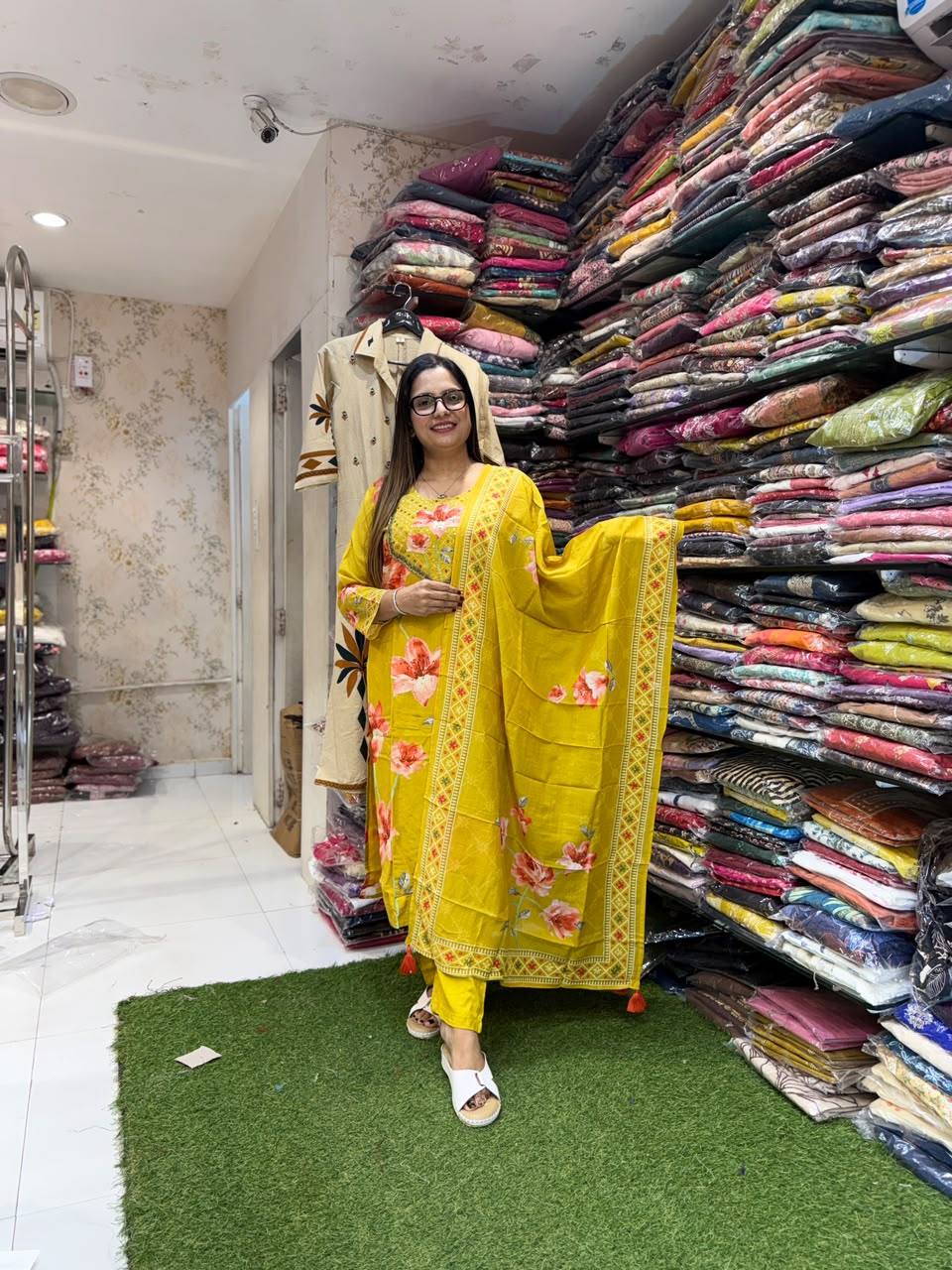 Pure Surat Mull Chanderi Olive Green 3pc Set