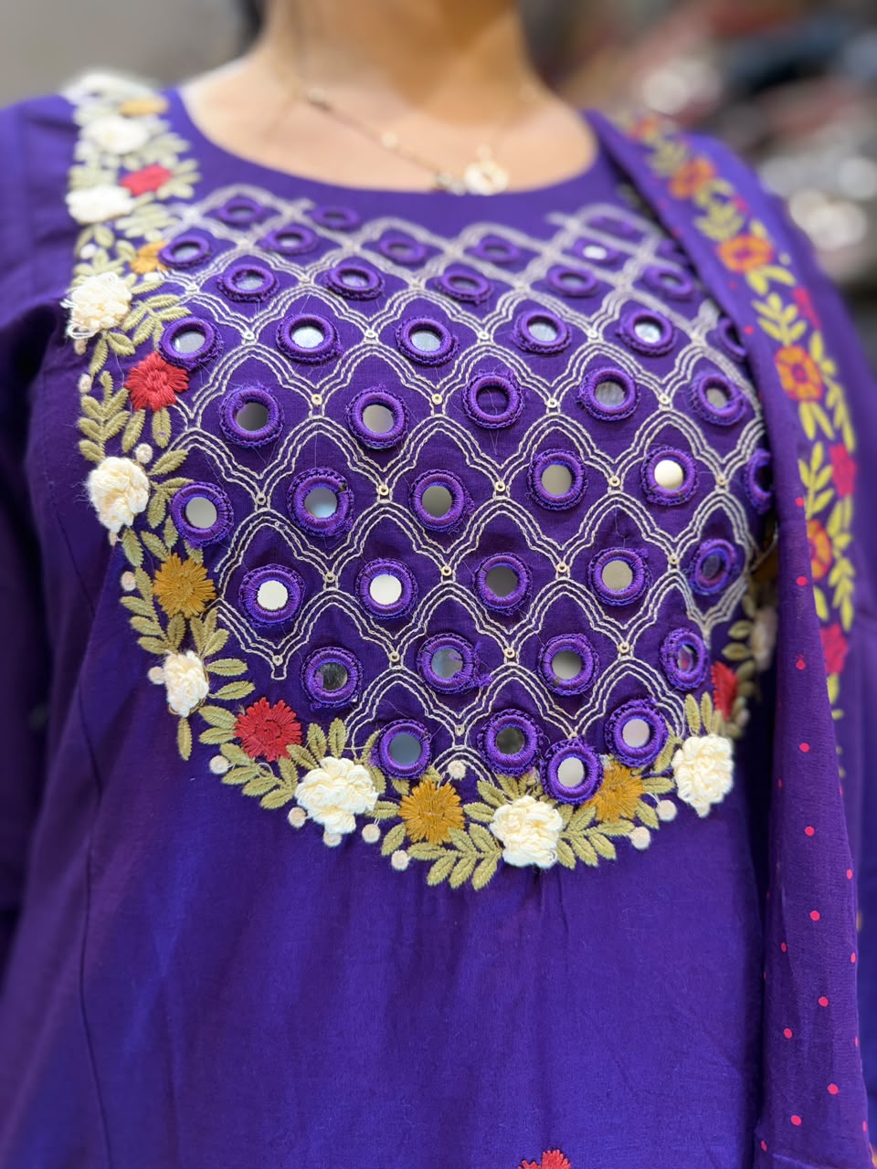 Pure Cotton Thread work A-line purple color