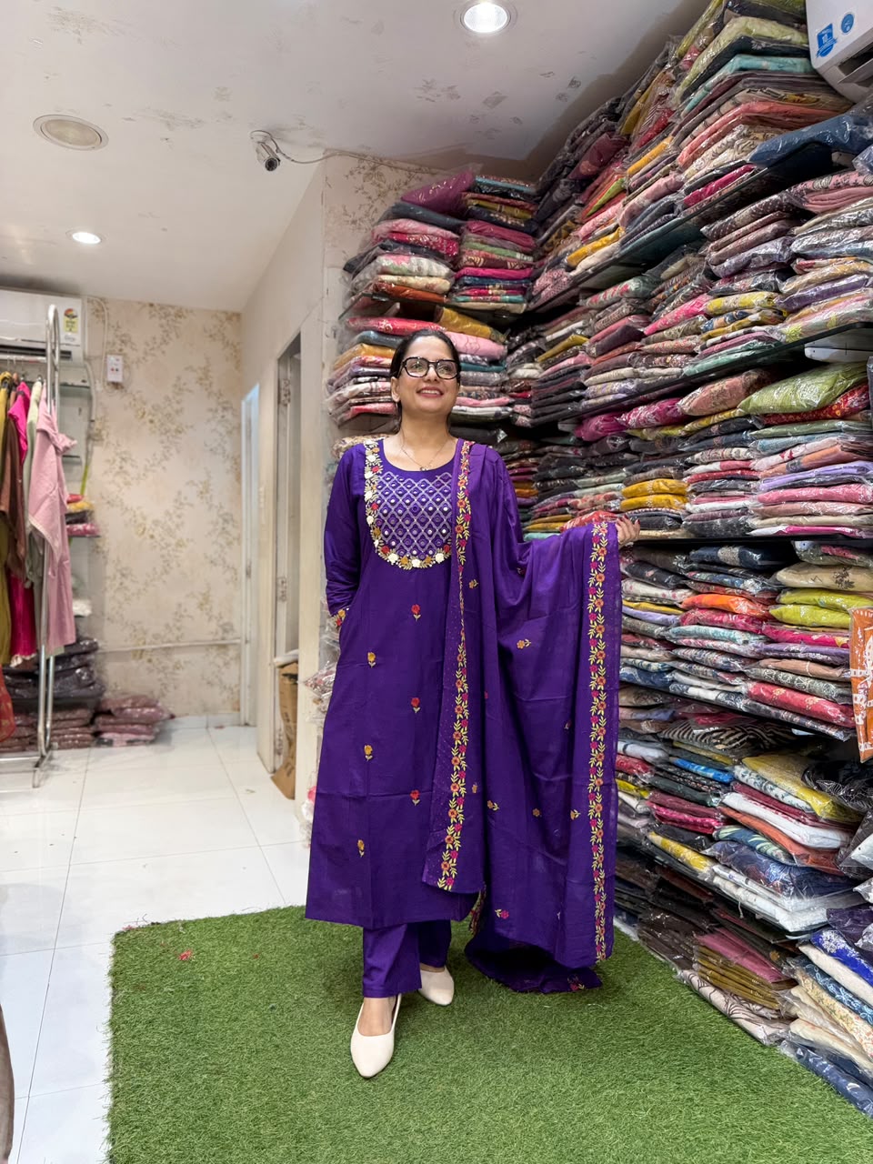 Pure Cotton Thread work A-line purple color