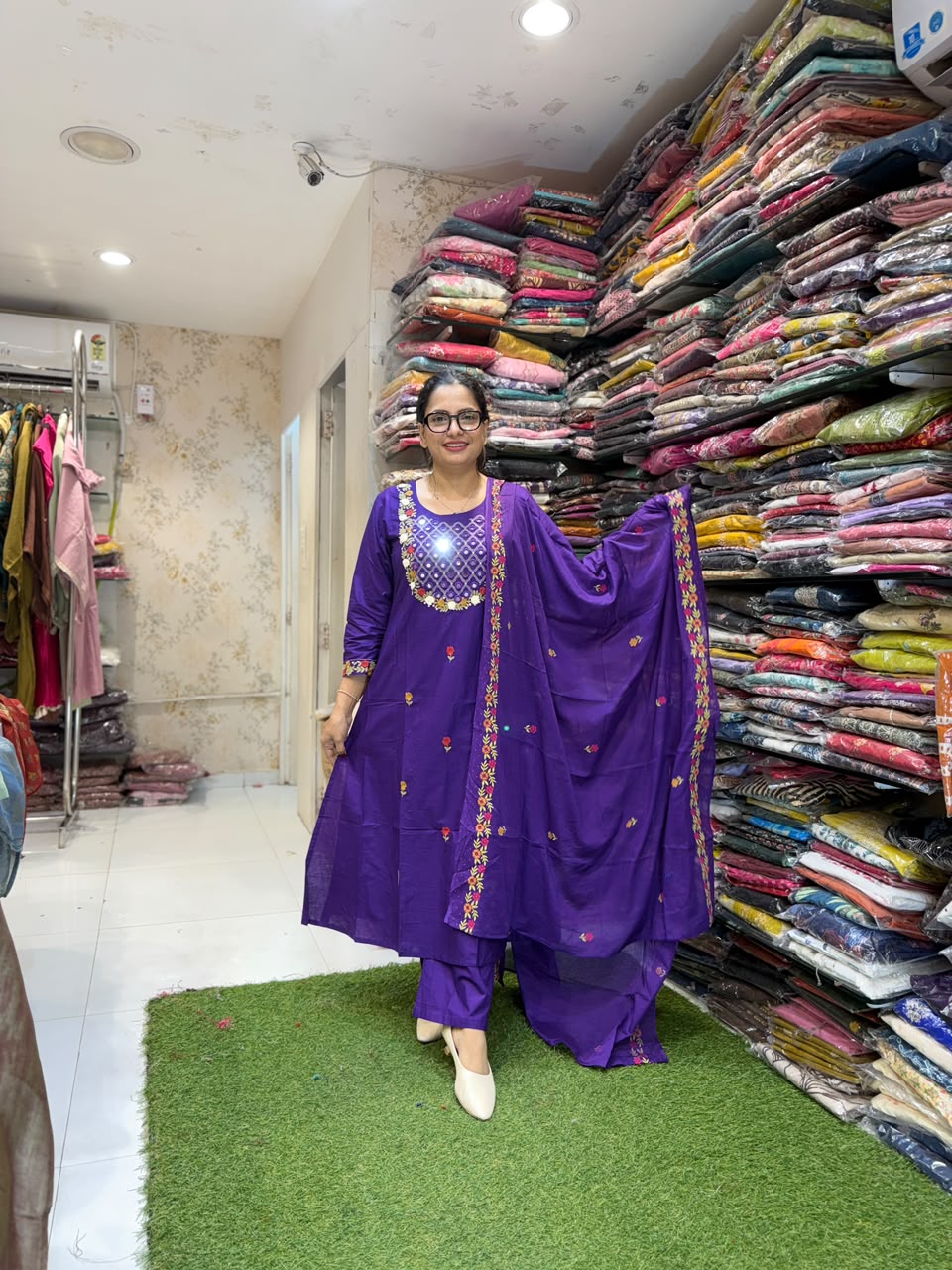 Pure Cotton Thread work A-line purple color