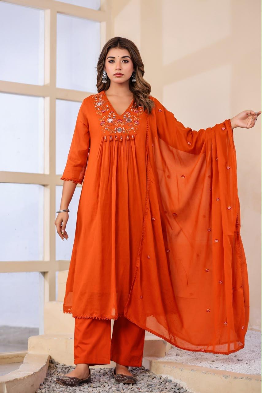 Pure Mull Cotton Orange 3pc Set