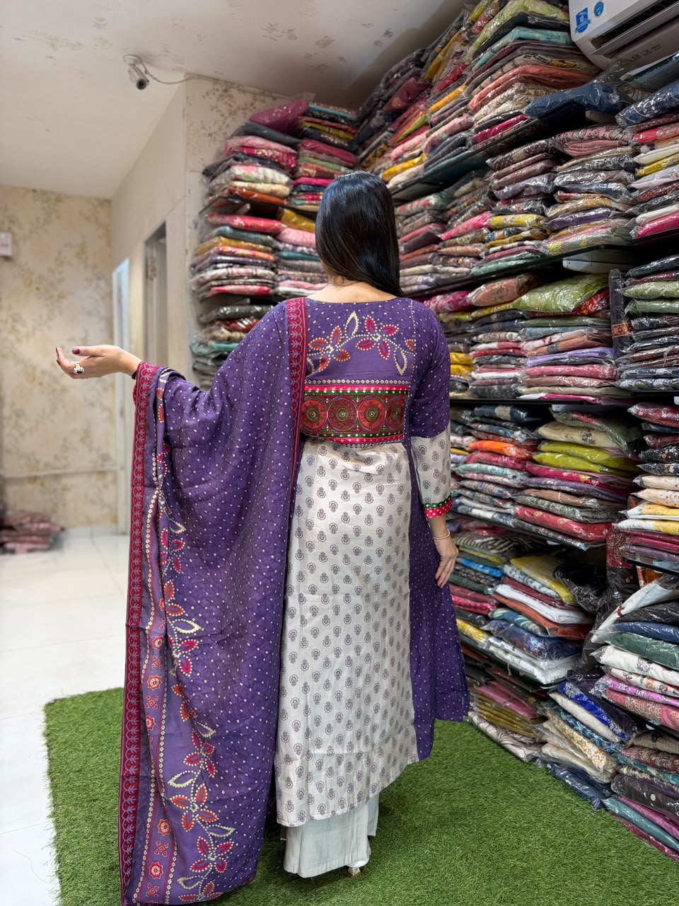 Viscose Mull Chanderi Purple 3pc Set
