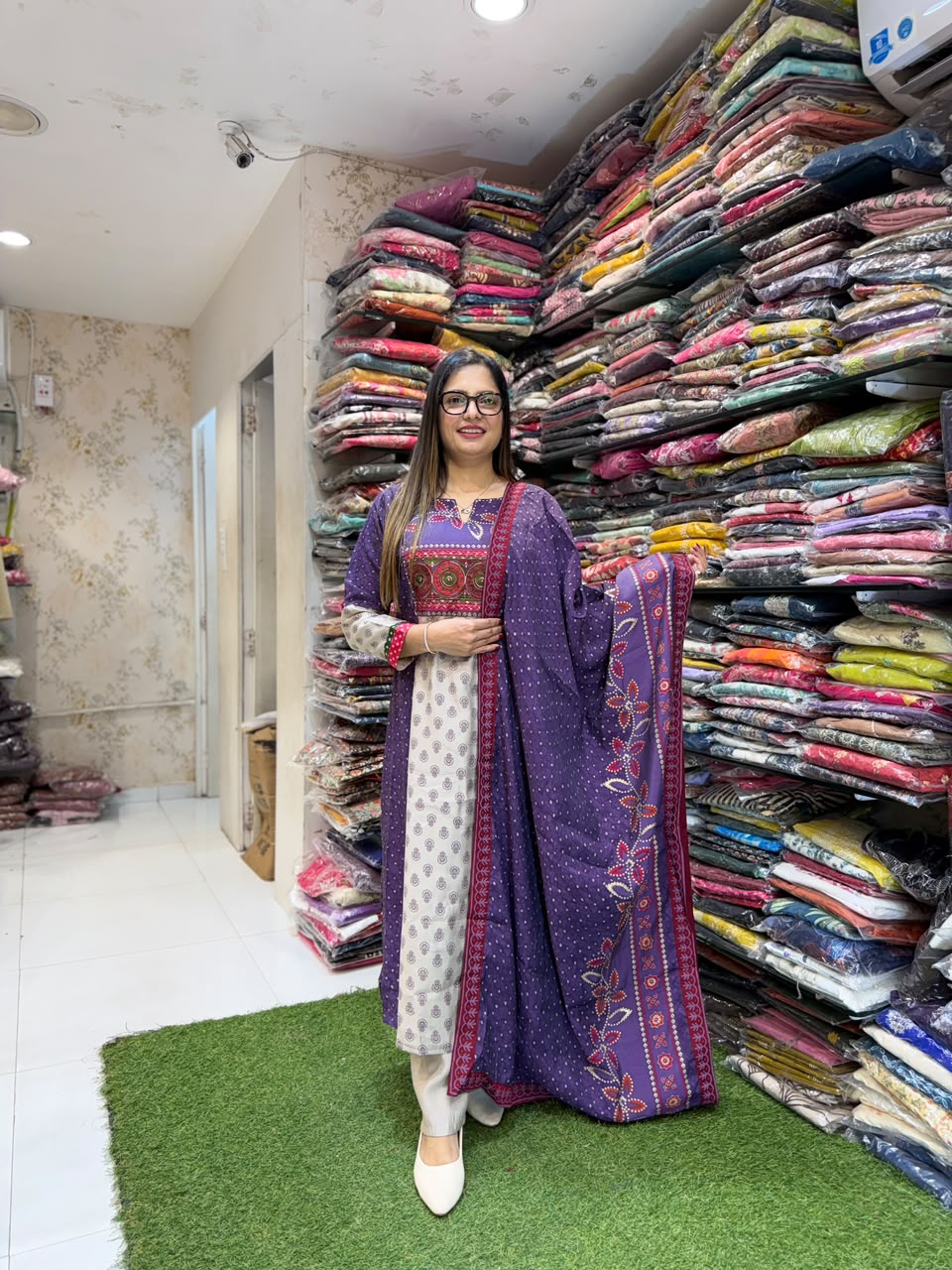 Viscose Mull Chanderi Purple 3pc Set