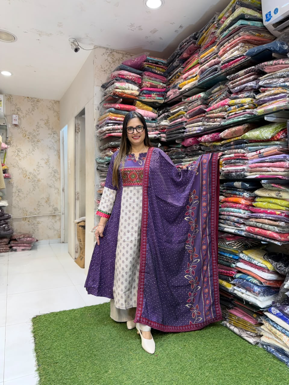 Viscose Mull Chanderi Purple 3pc Set