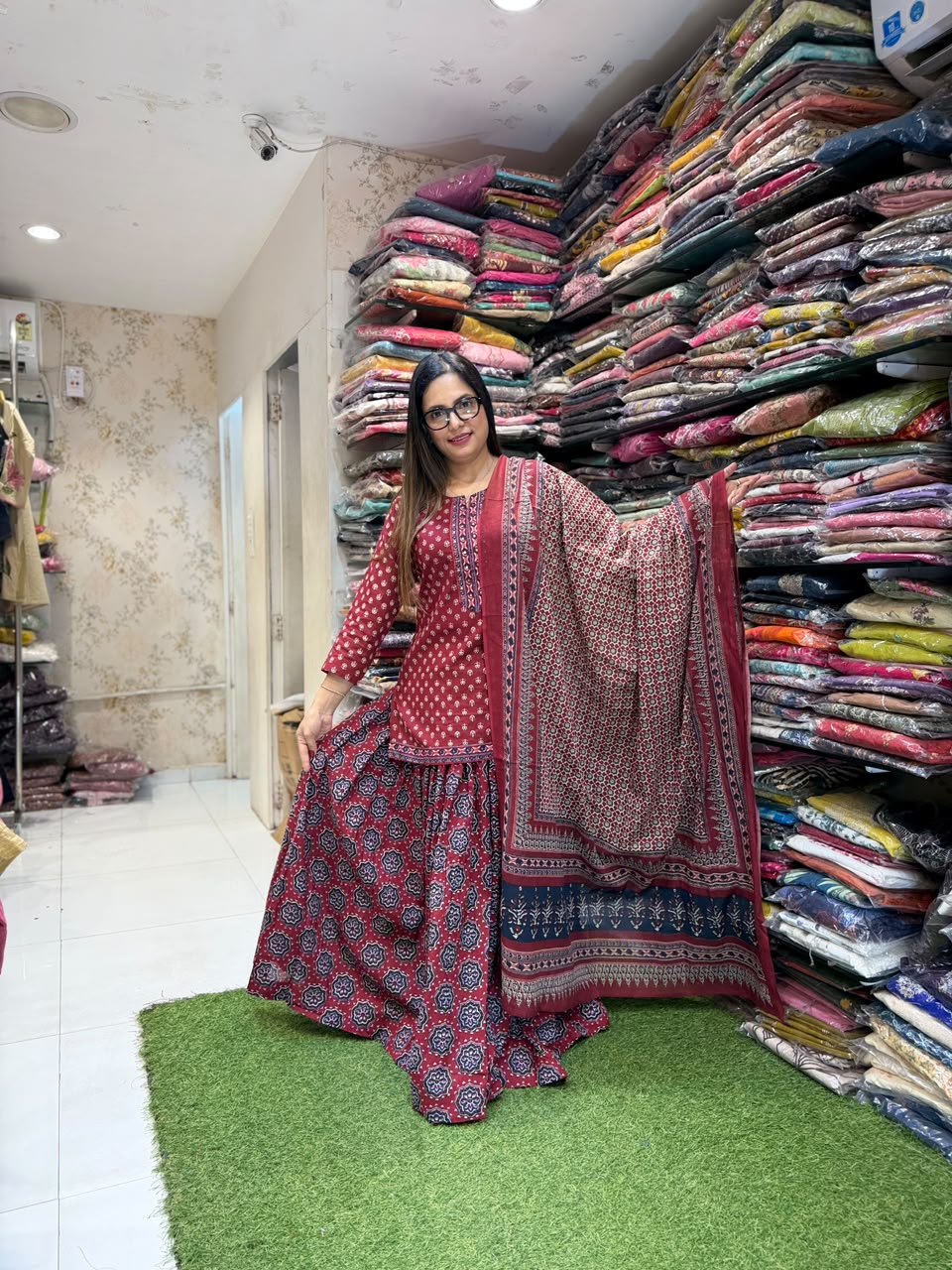 Gopi Dress Pure Cotton Maroon 3pc Set