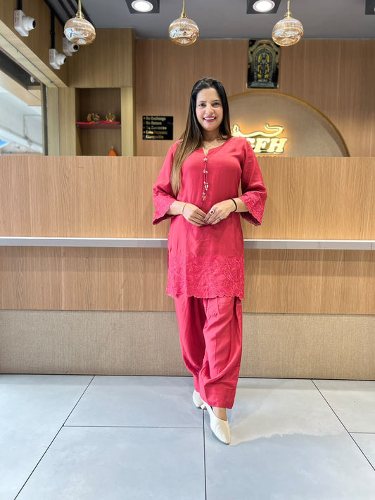 Pure Muslin Red 2pc Set