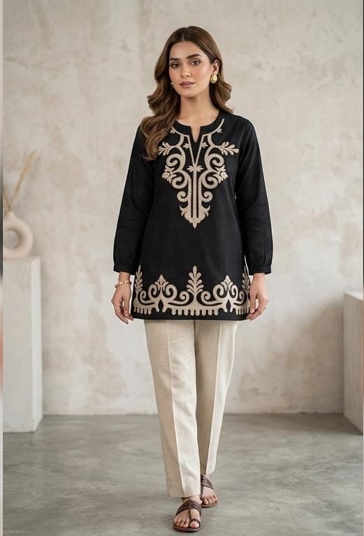 Pure Linen Cotton Black Short Top