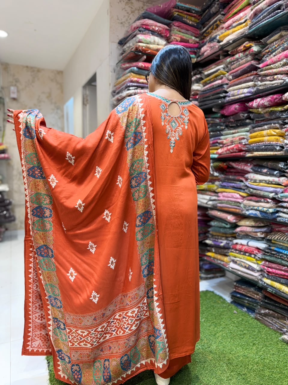 Pure Gaji Silk Orange 3pc Set