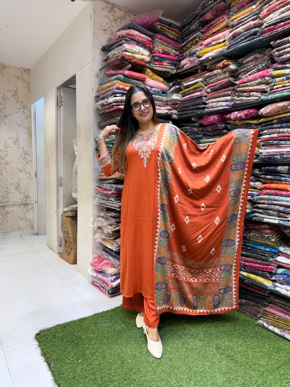 Pure Gaji Silk Orange 3pc Set