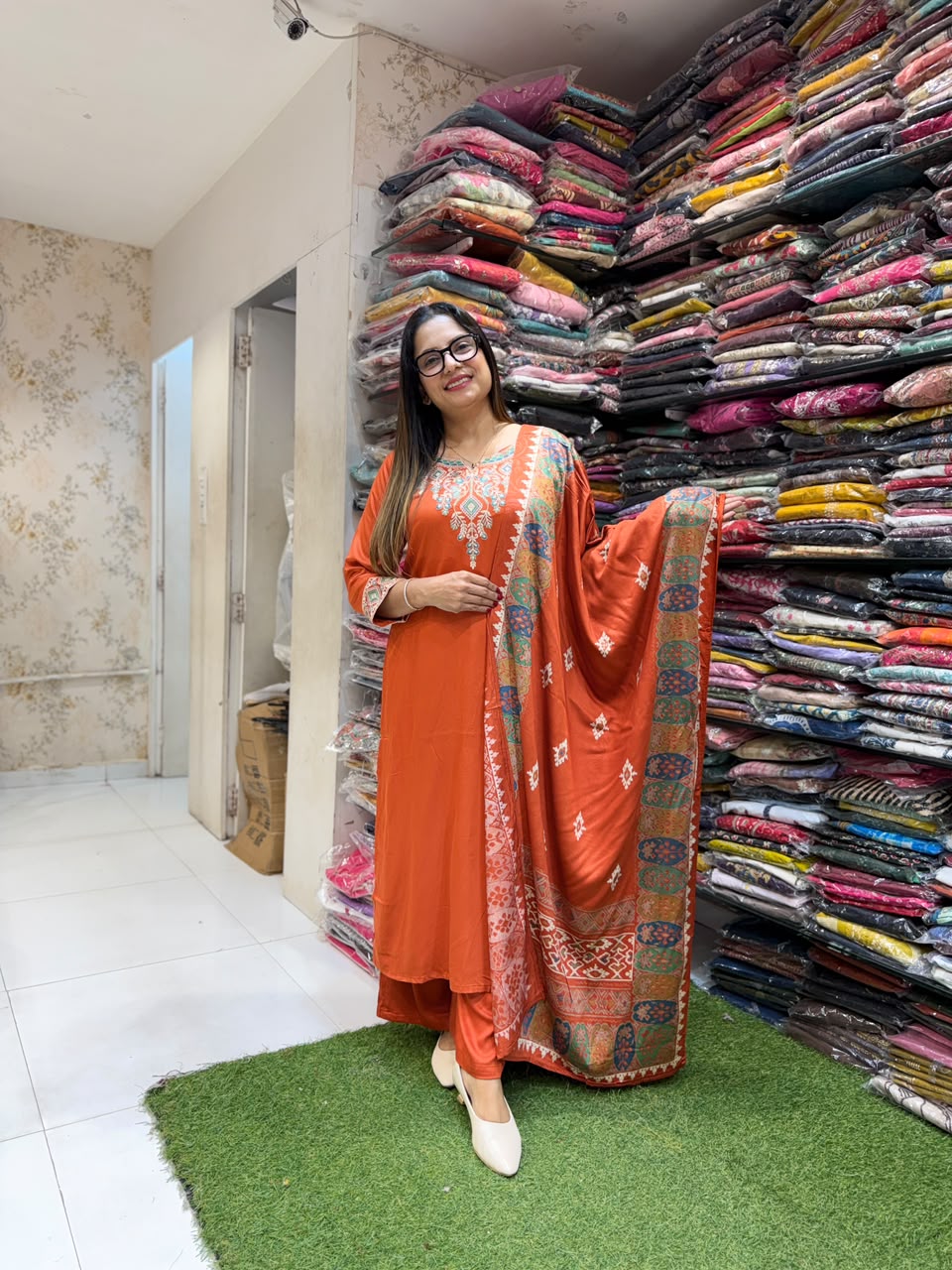 Pure Gaji Silk Orange 3pc Set