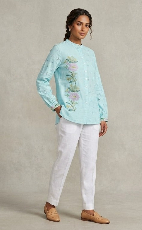 Pure Linen Cotton Sky Blue  Short Top