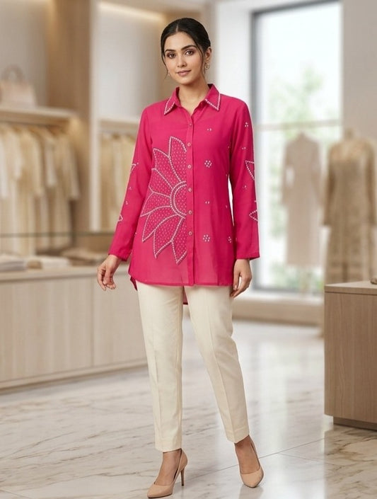 Pure Crepe pink Short Top