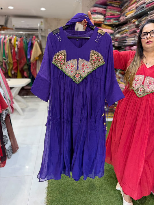Pure Banaras Mull Chanderi Purple 3pc Set