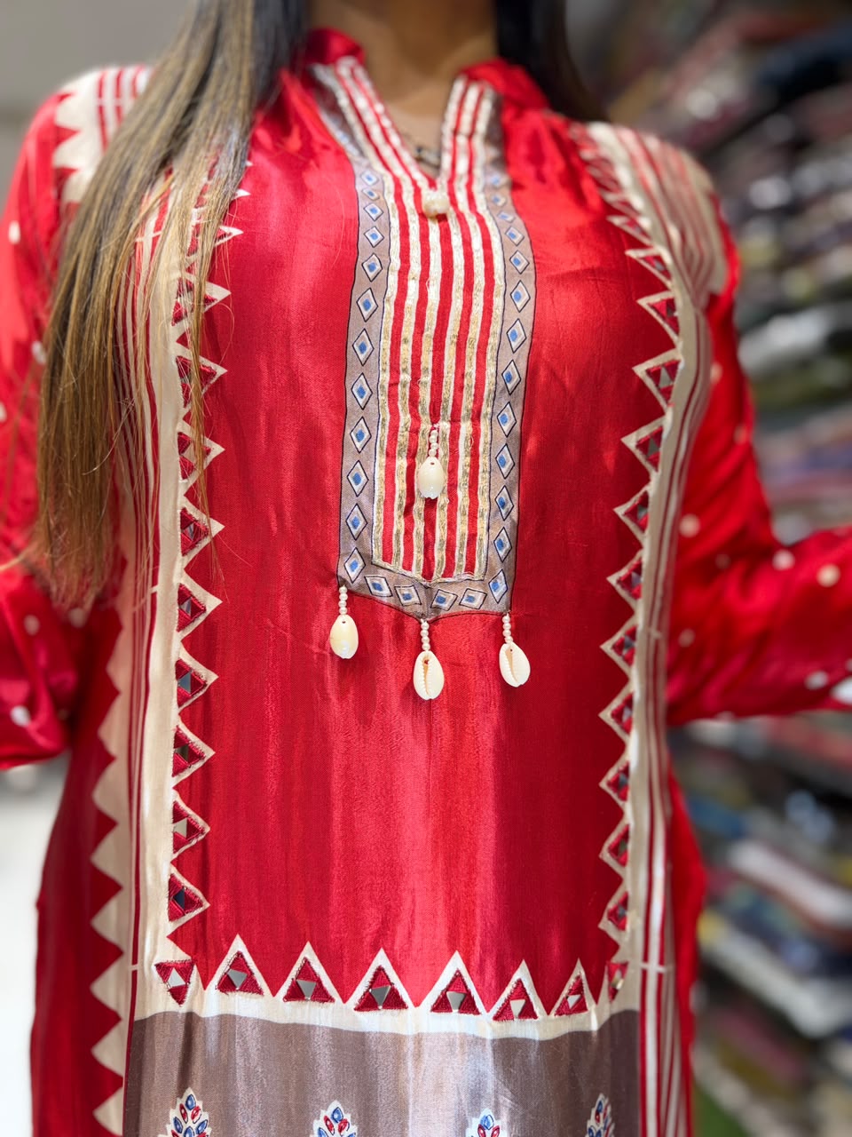 Pure Satin Gaji Red 2pc Set