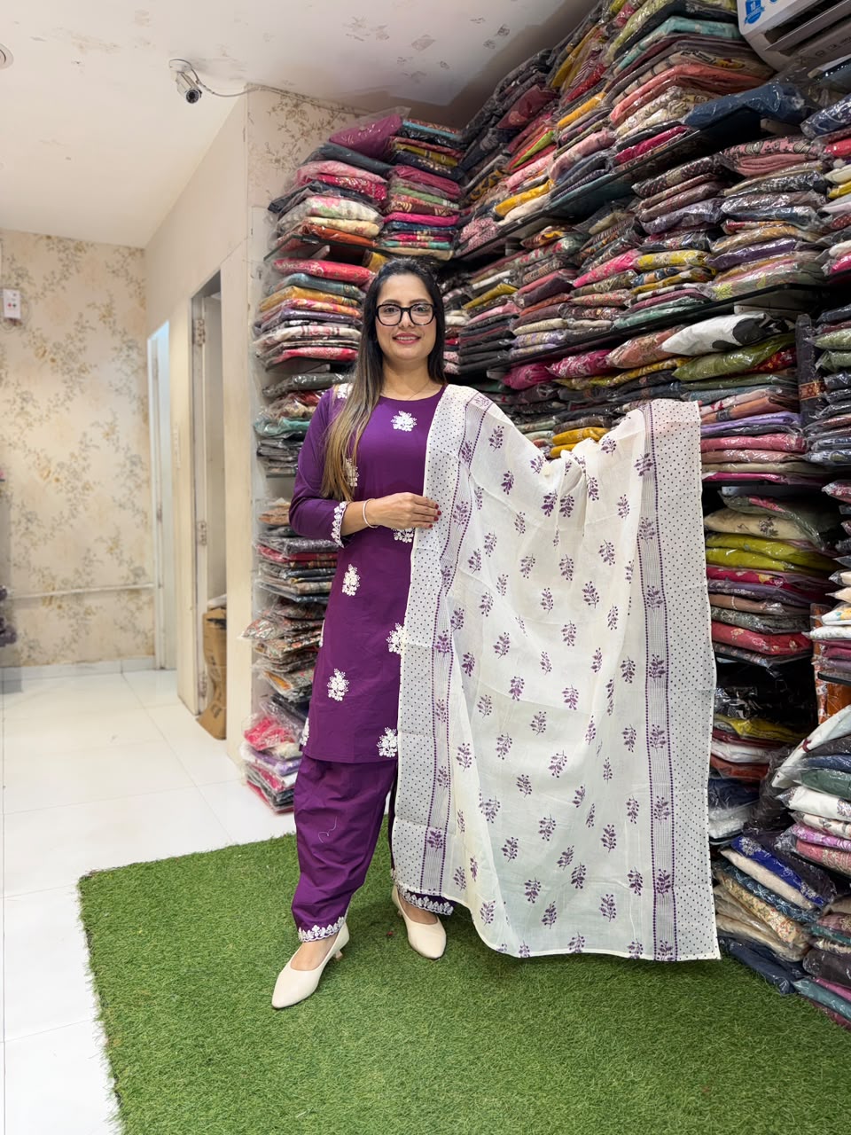 Pure Cotton Farsi Salwar Purple 3 pc set