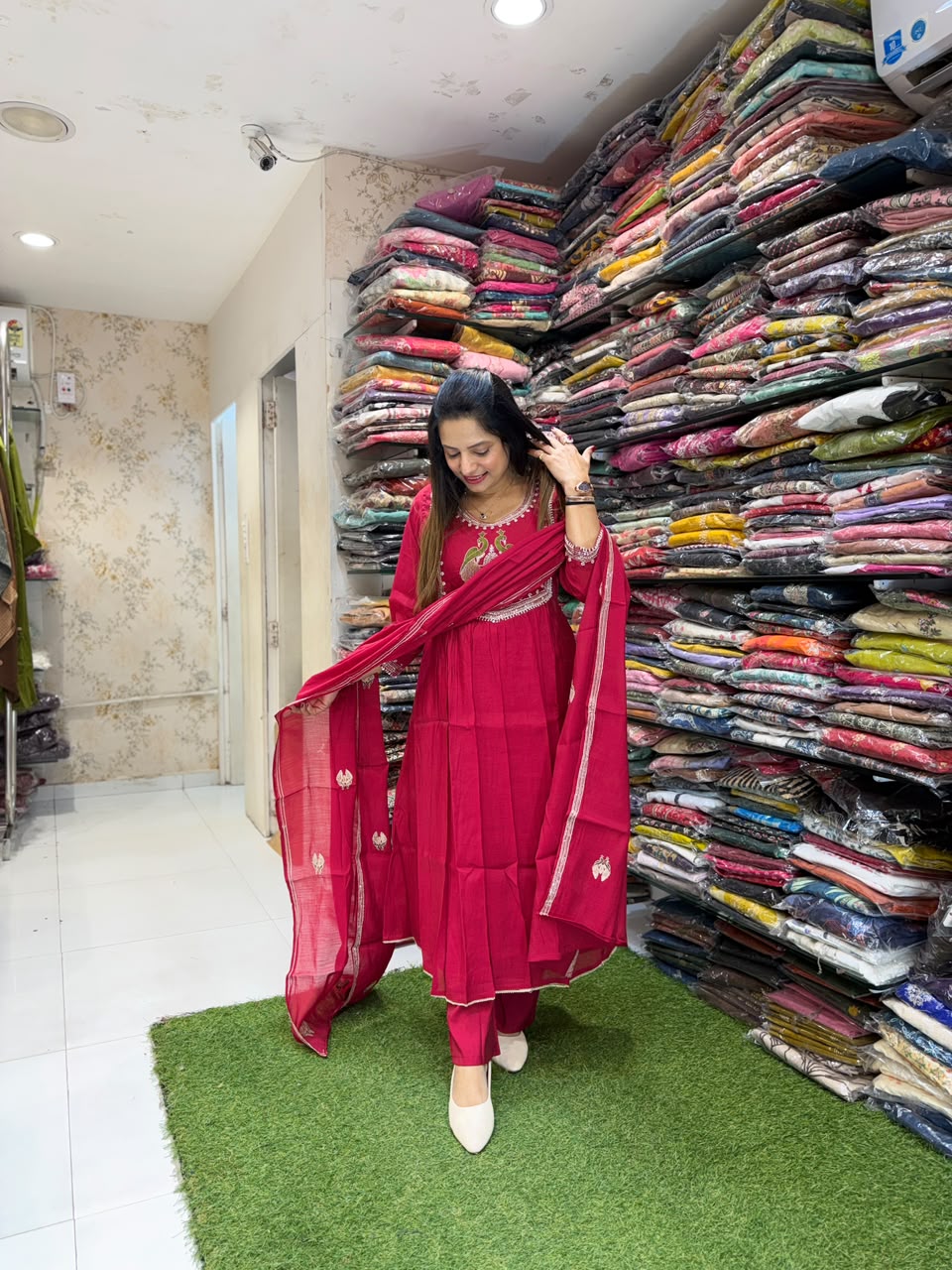 Pure Surat Mull Chanderi Red 3pc Set