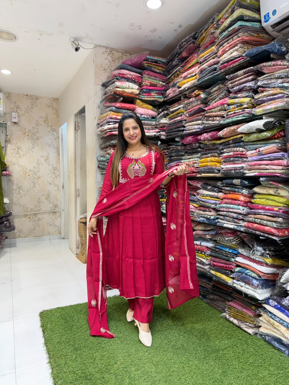 Pure Surat Mull Chanderi Red 3pc Set