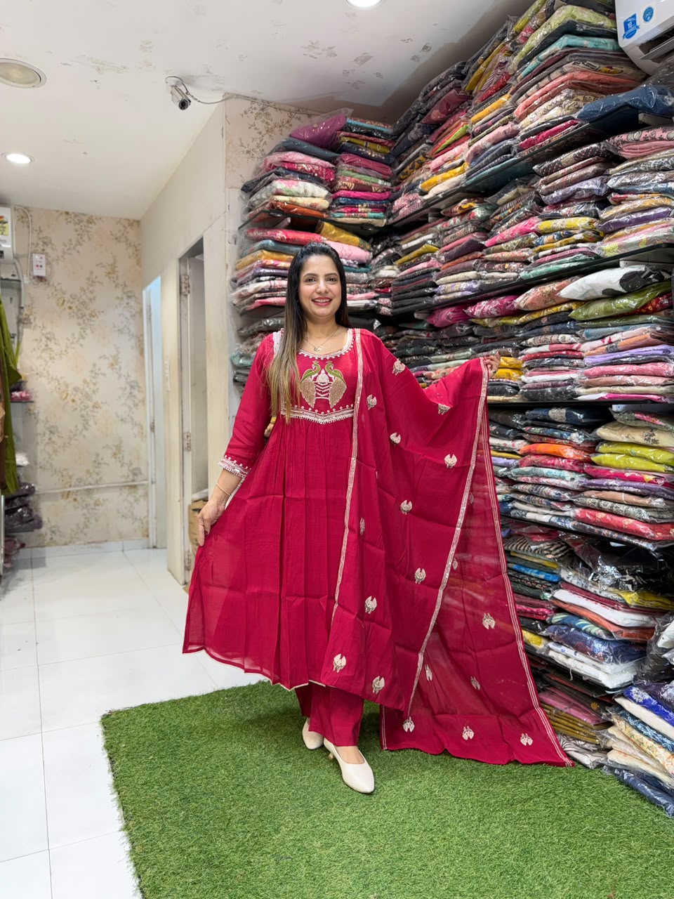 Pure Surat Mull Chanderi Red 3pc Set