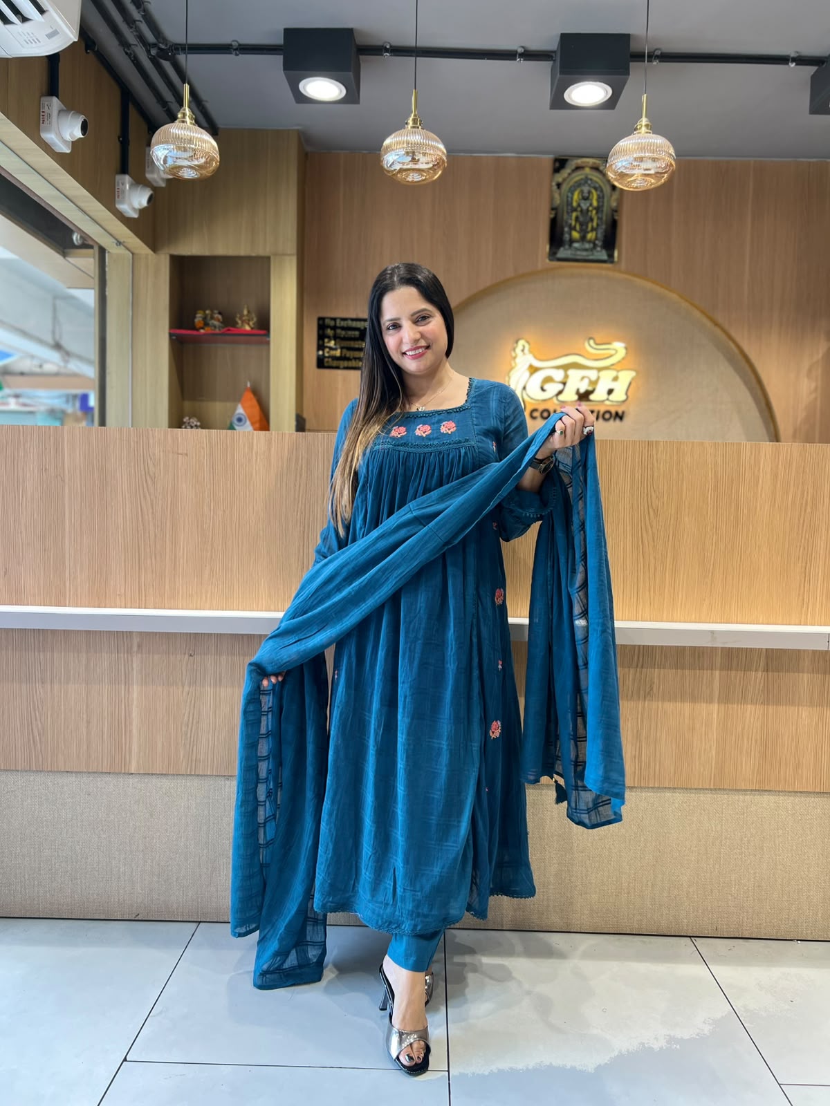 Pure Mull Kota Doria Teal Blue 3pc Set