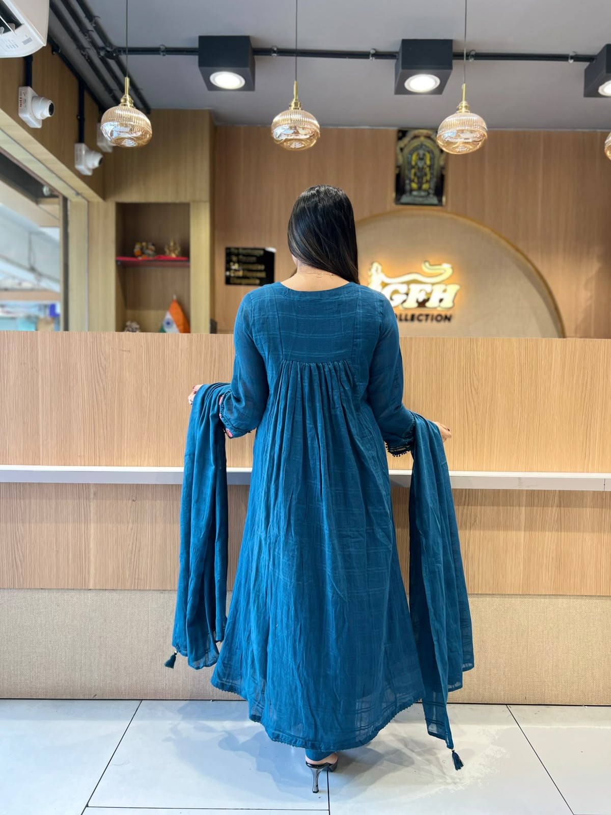 Pure Mull Kota Doria Teal Blue 3pc Set