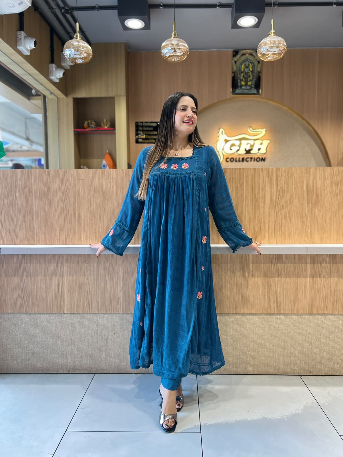 Pure Mull Kota Doria Teal Blue 3pc Set