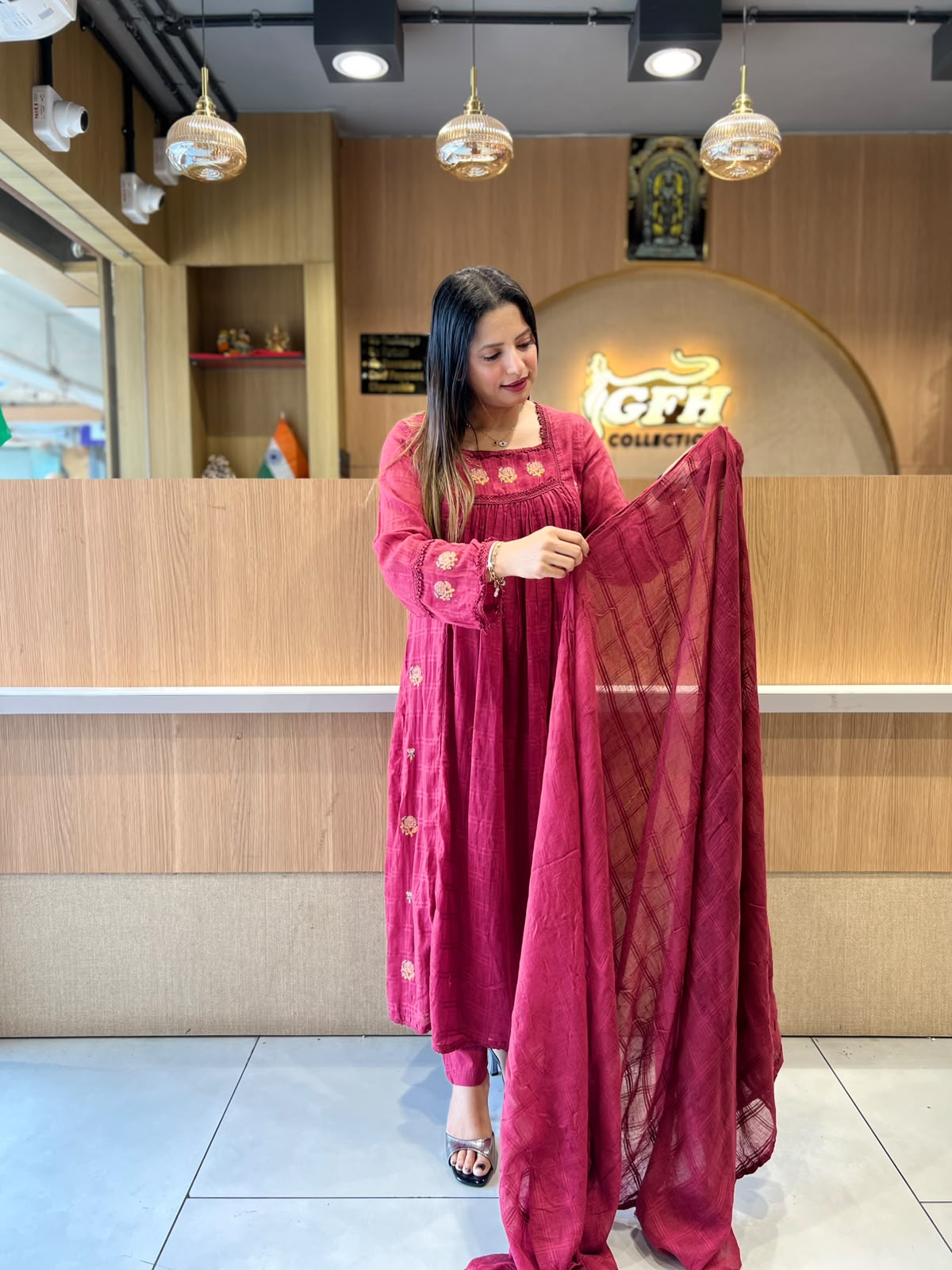 Pure Mull Kota Doria Magenta 3pc Set