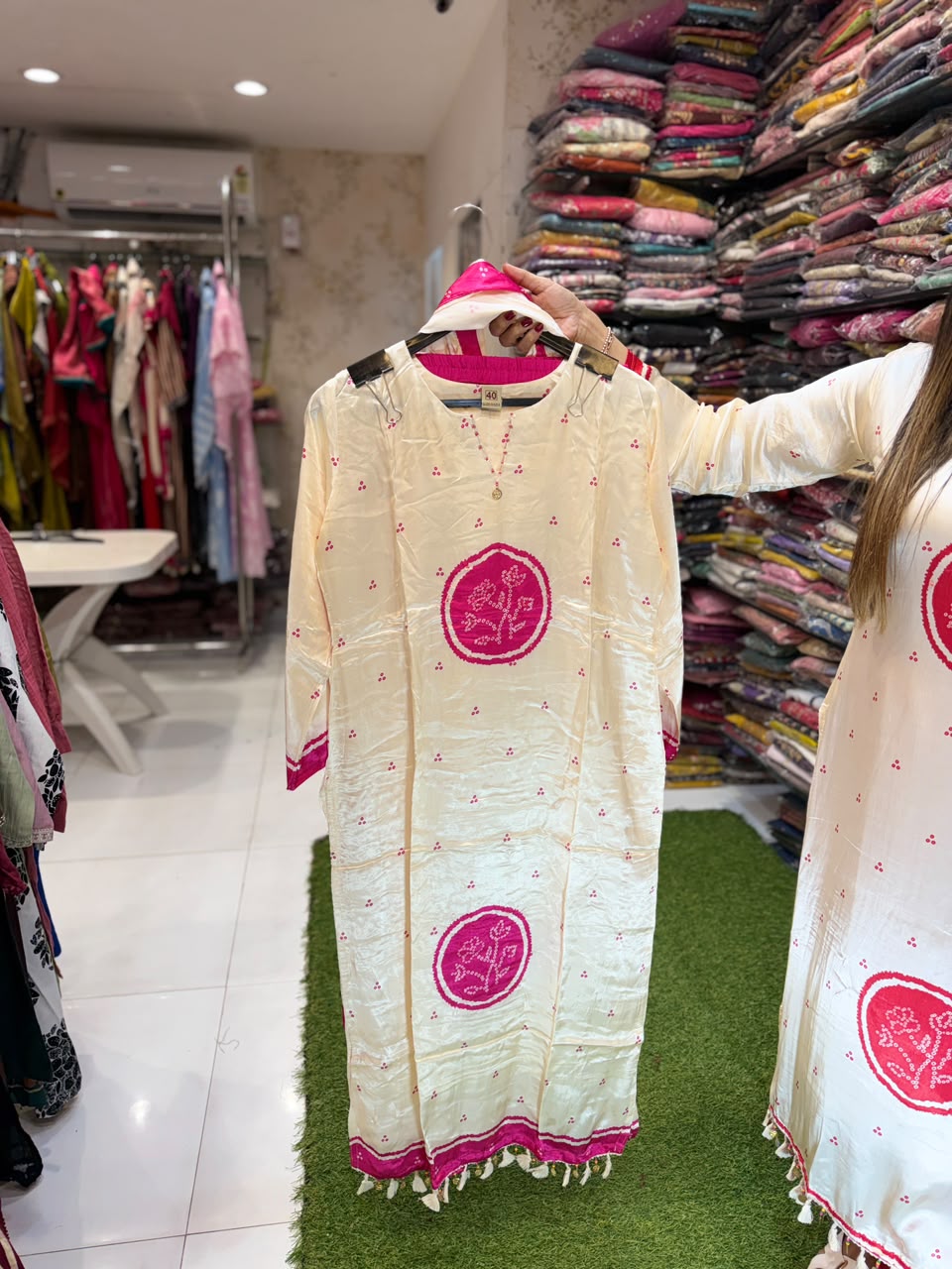 Pure Satin Gaji Rani Pink 3 pc Set