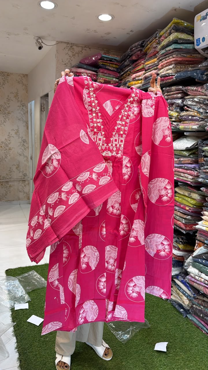 Pure Cotton Rani Pink 2pc Set