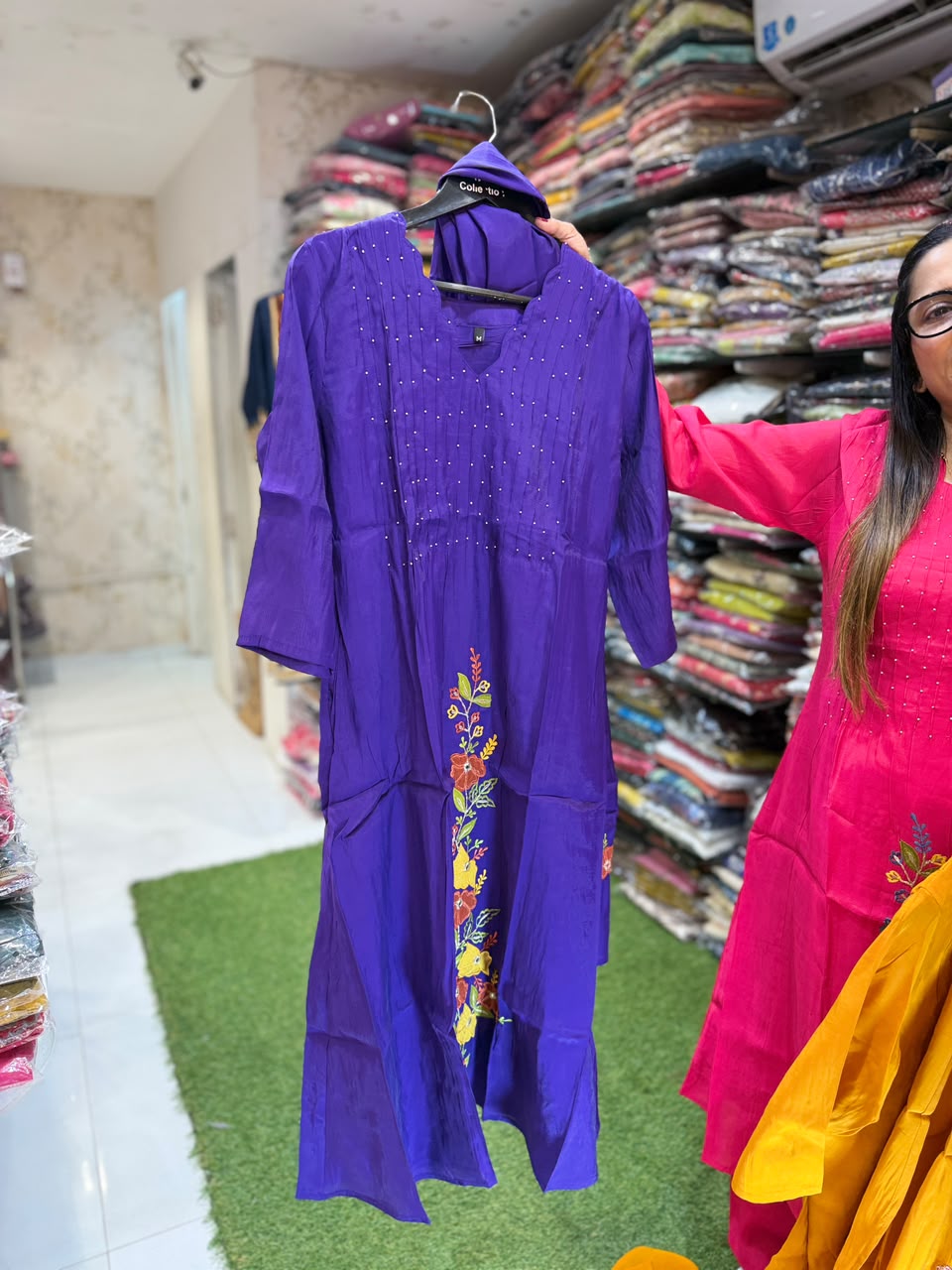 Pure Surat Mull Chanderi Purple 3pc Set