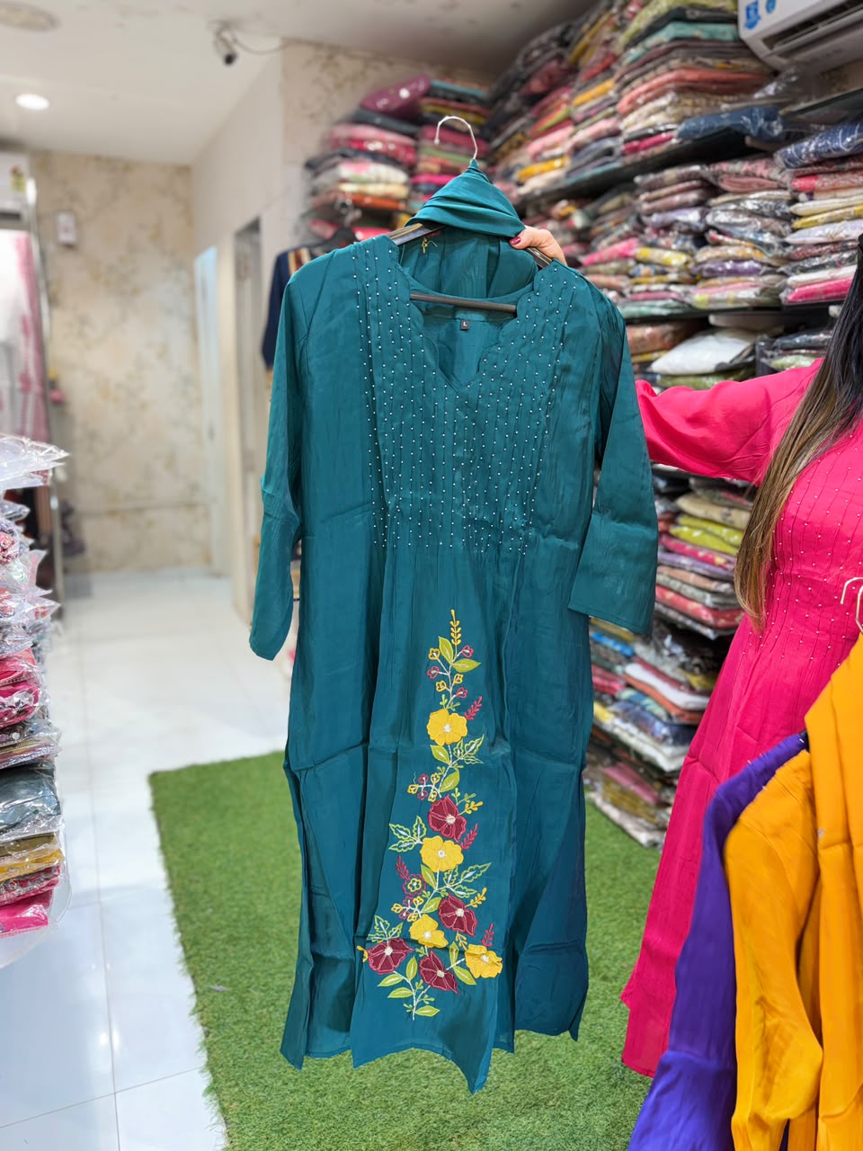 Pure Surat Mull Chanderi Green 3pc Set