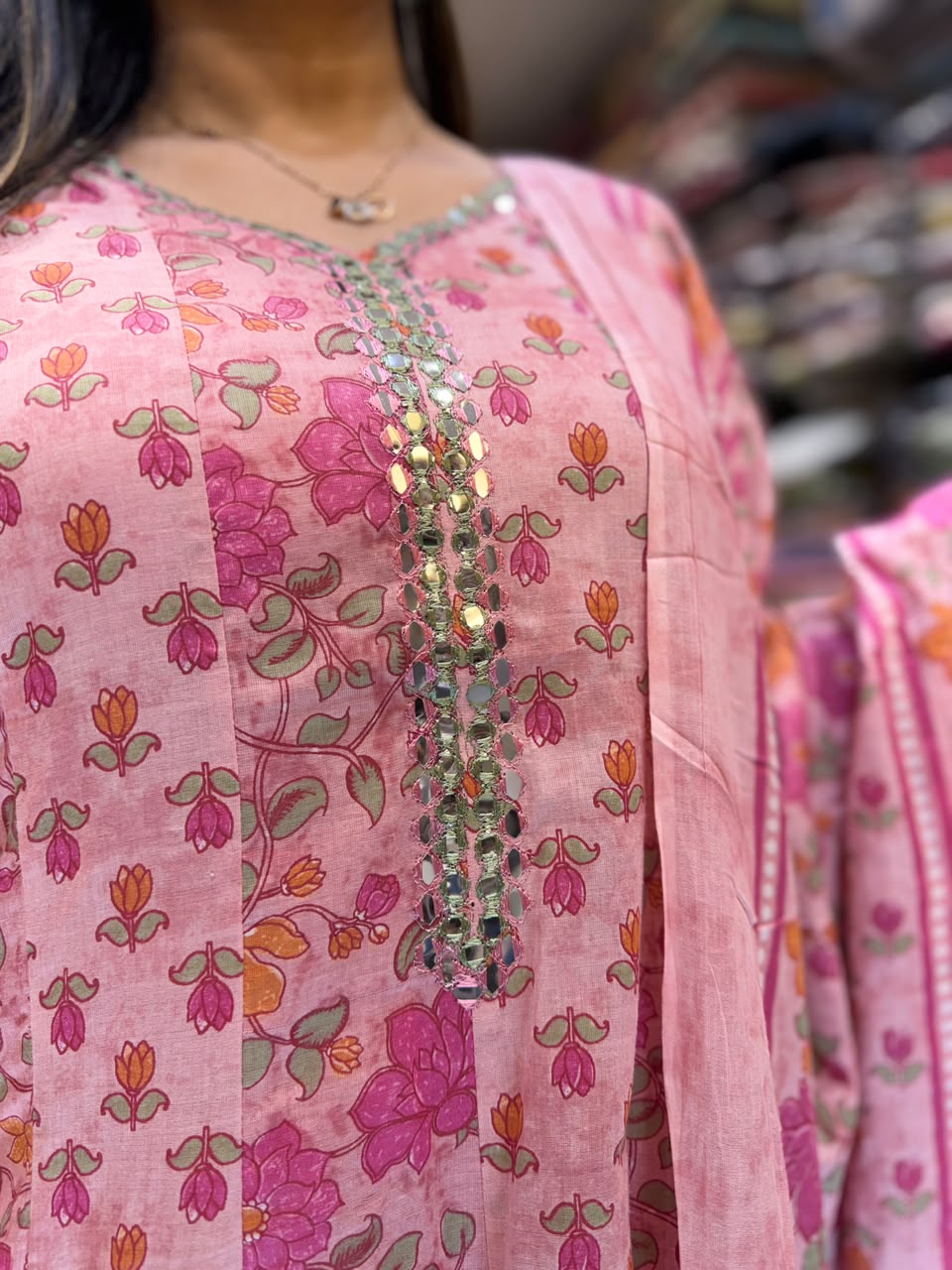 Pure Mull Cotton Shoulder Anarkali Pink 3pc Set