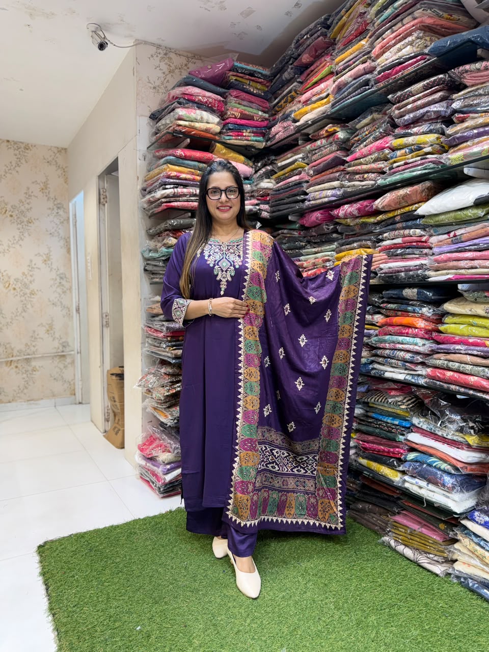 Pure Gaji Silk Dark Purple 3pc Set