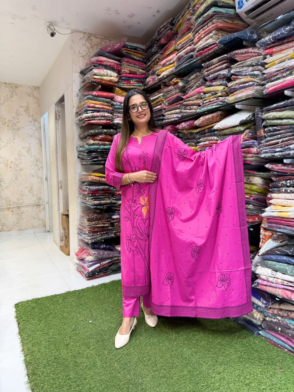 Pure Glace Cotton Jamdani weaving 3pc Set