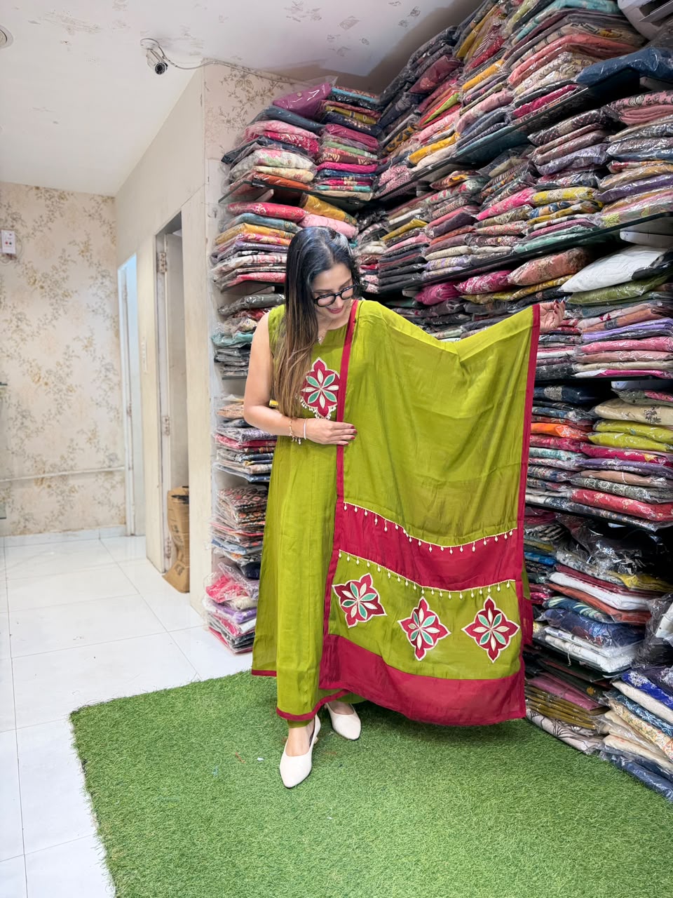 Mull Chanderi Green 3pc Set