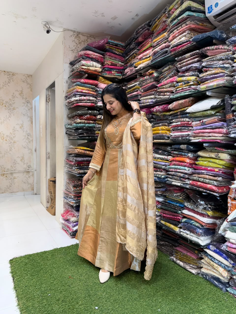 Pure Kanjivaram Shoulder Anarkali 3pc Set