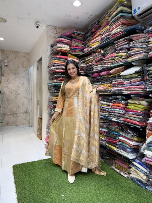 Pure Kanjivaram Shoulder Anarkali 3pc Set